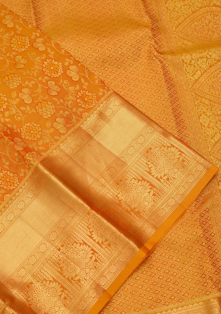 Mustard Dharmavaram Pure Silk Saree