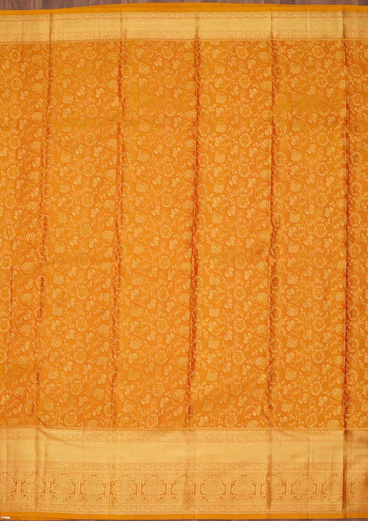 Mustard Dharmavaram Pure Silk Saree
