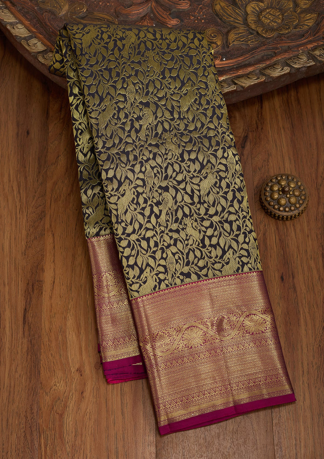 Navy Blue Dharmavaram Pure Silk Saree