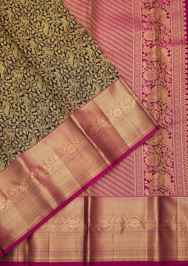 Navy Blue Dharmavaram Pure Silk Saree