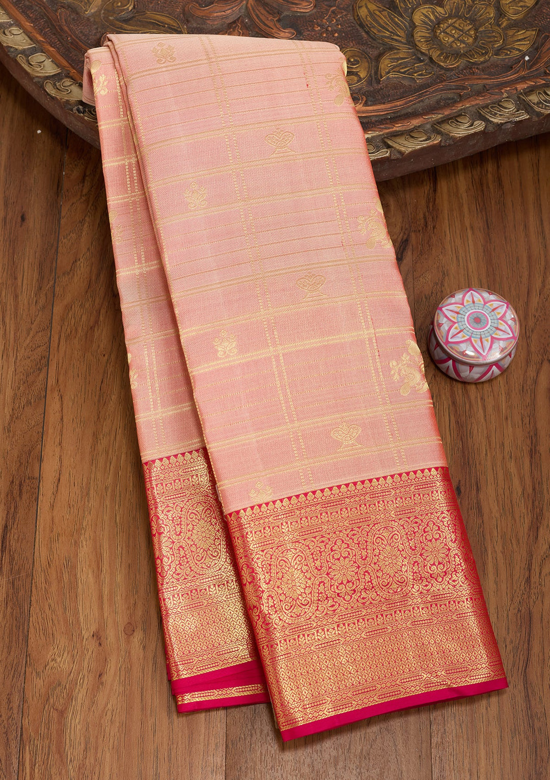 Peach Dharmavaram Pure Silk Saree