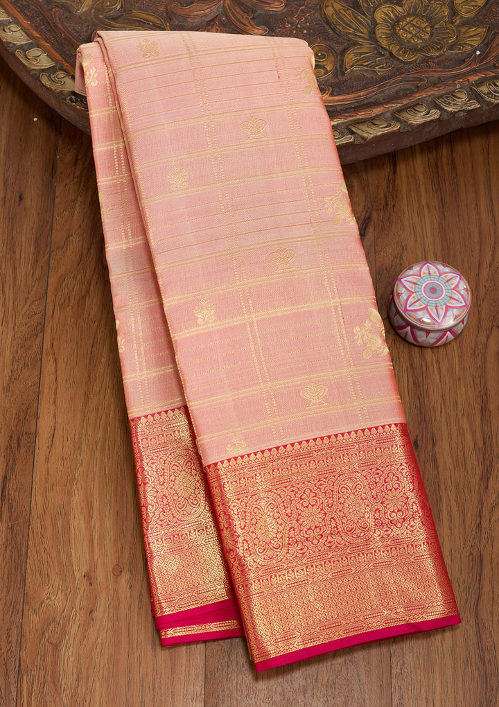 Peach Dharmavaram Pure Silk Saree