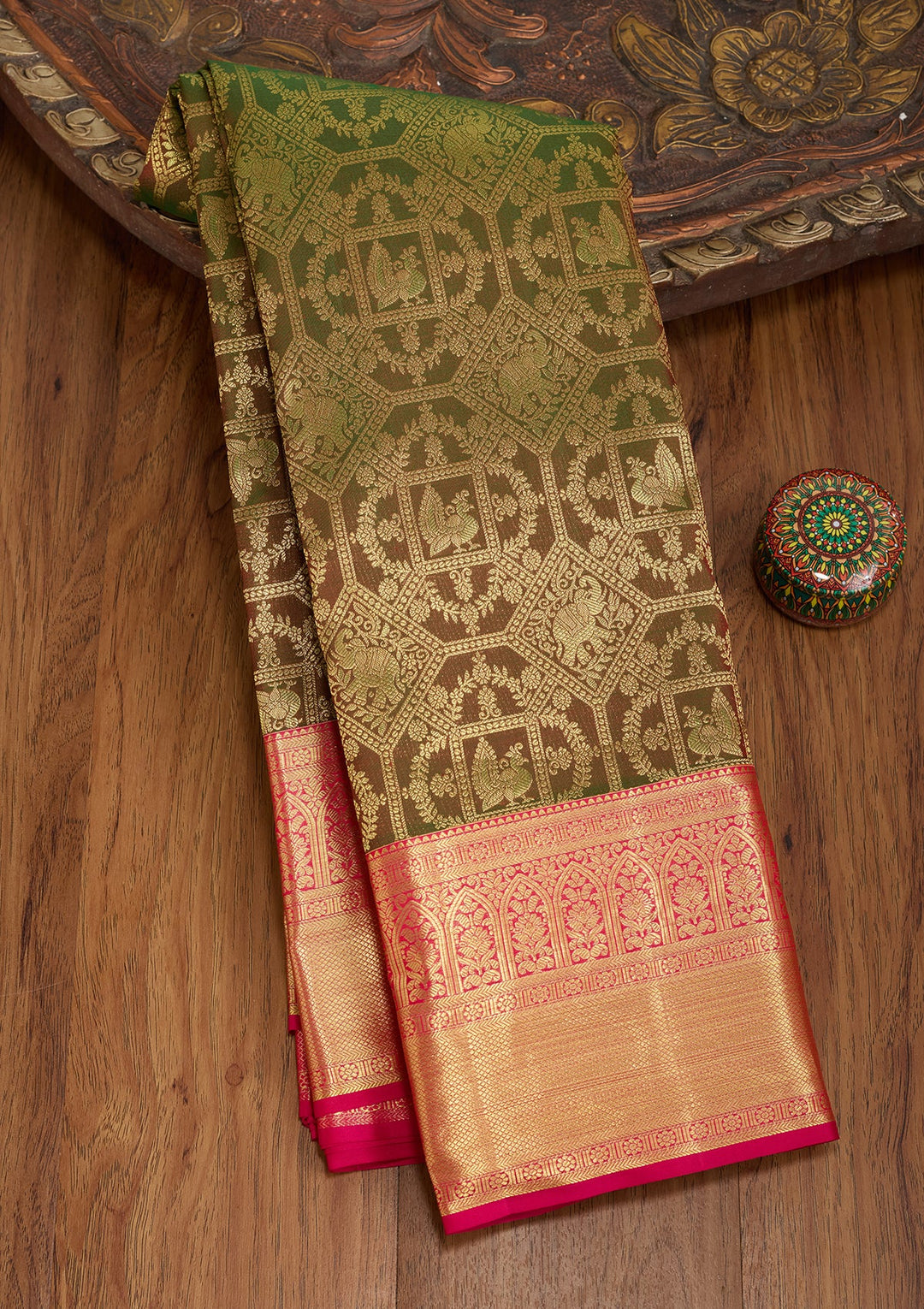 Mehendi Dharmavaram Pure Silk Saree