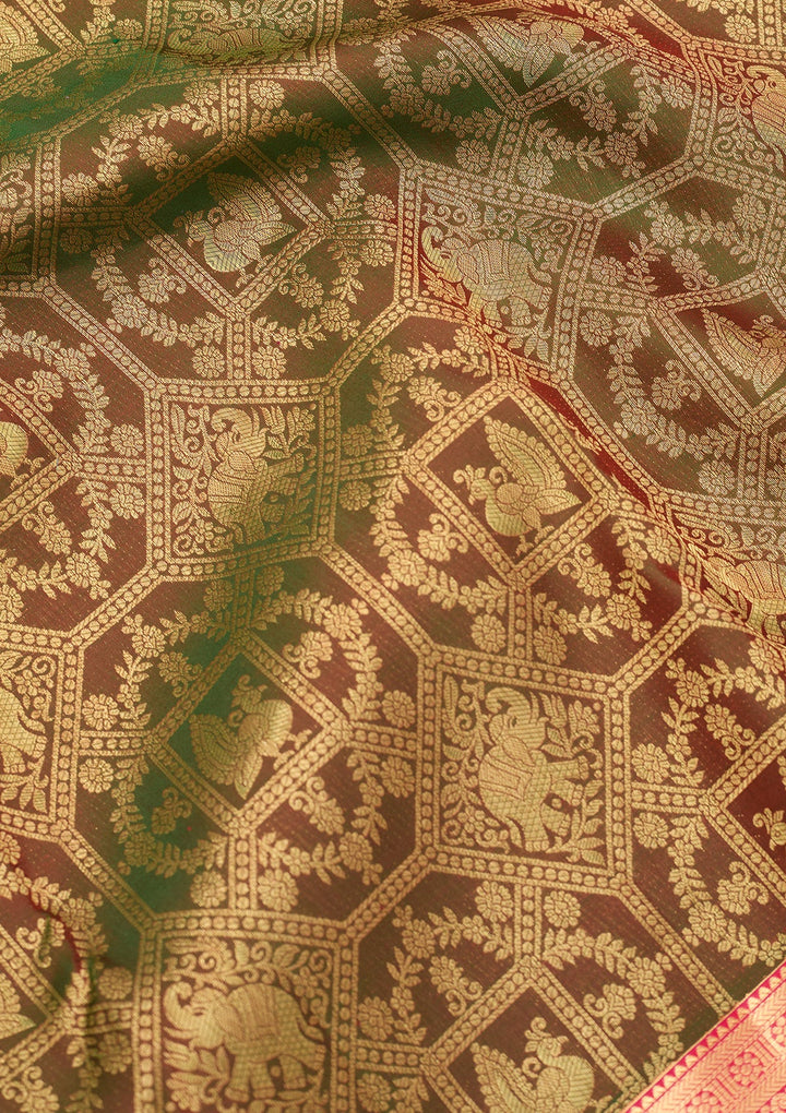 Mehendi Dharmavaram Pure Silk Saree