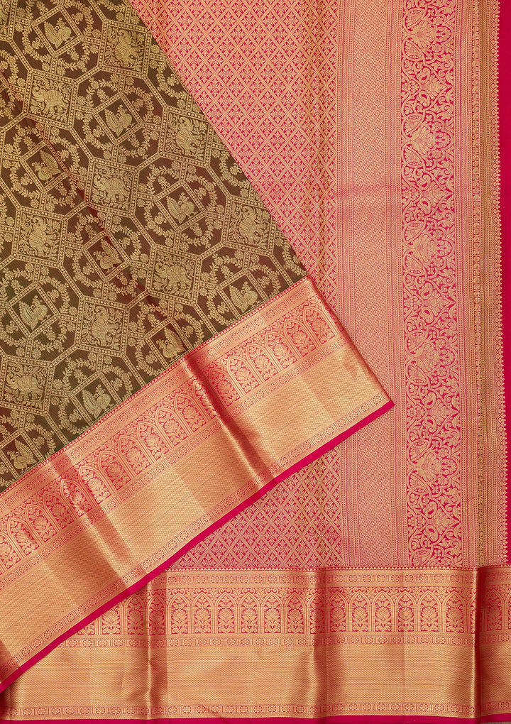 Mehendi Dharmavaram Pure Silk Saree