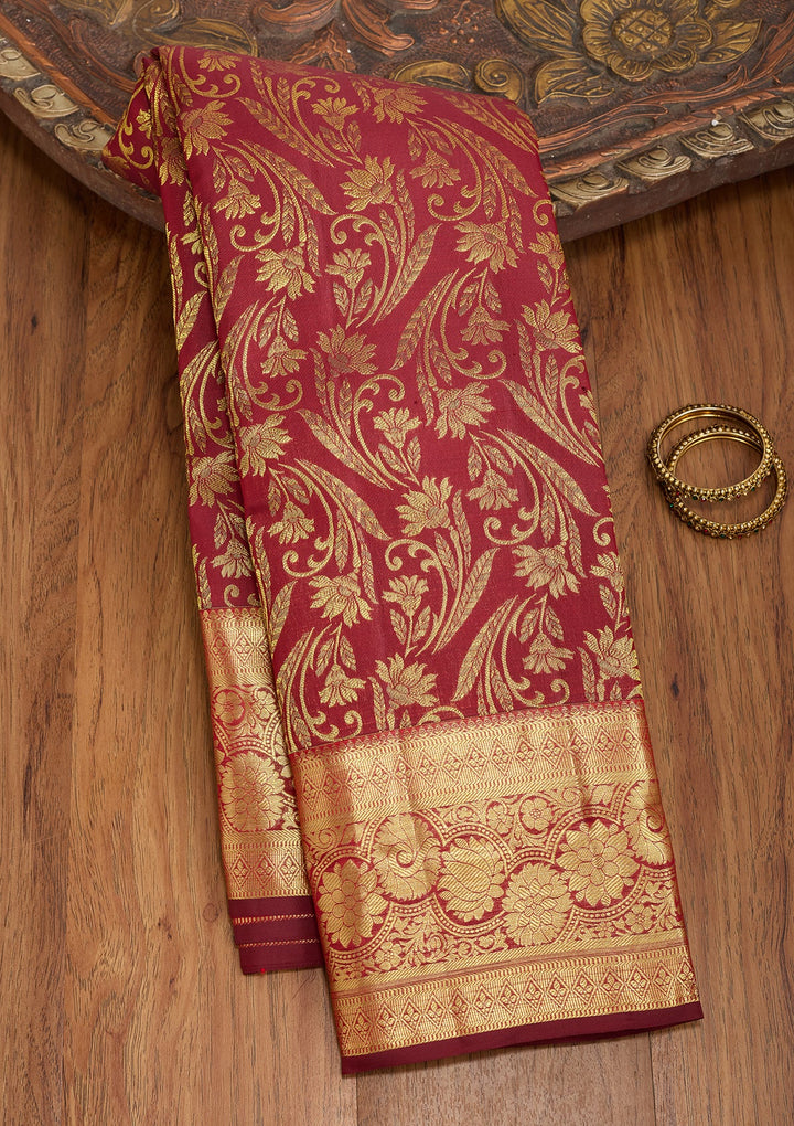 Maroon Dharmavaram Pure Silk Saree