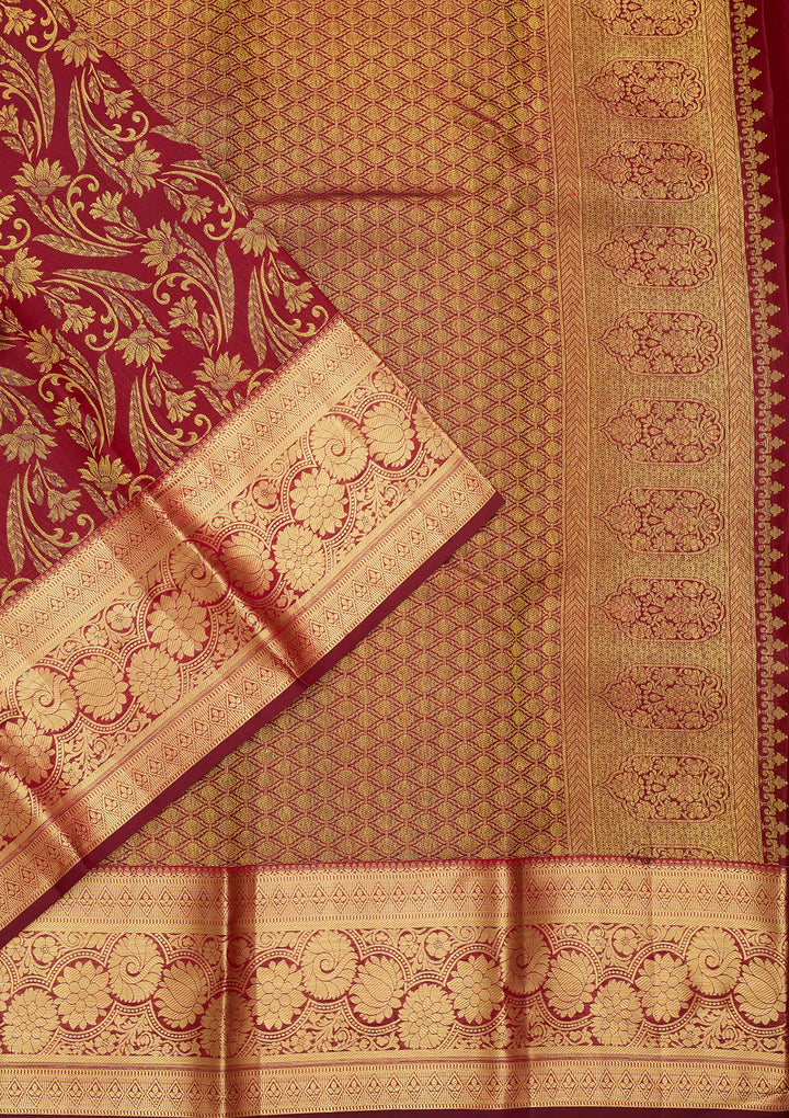 Maroon Dharmavaram Pure Silk Saree