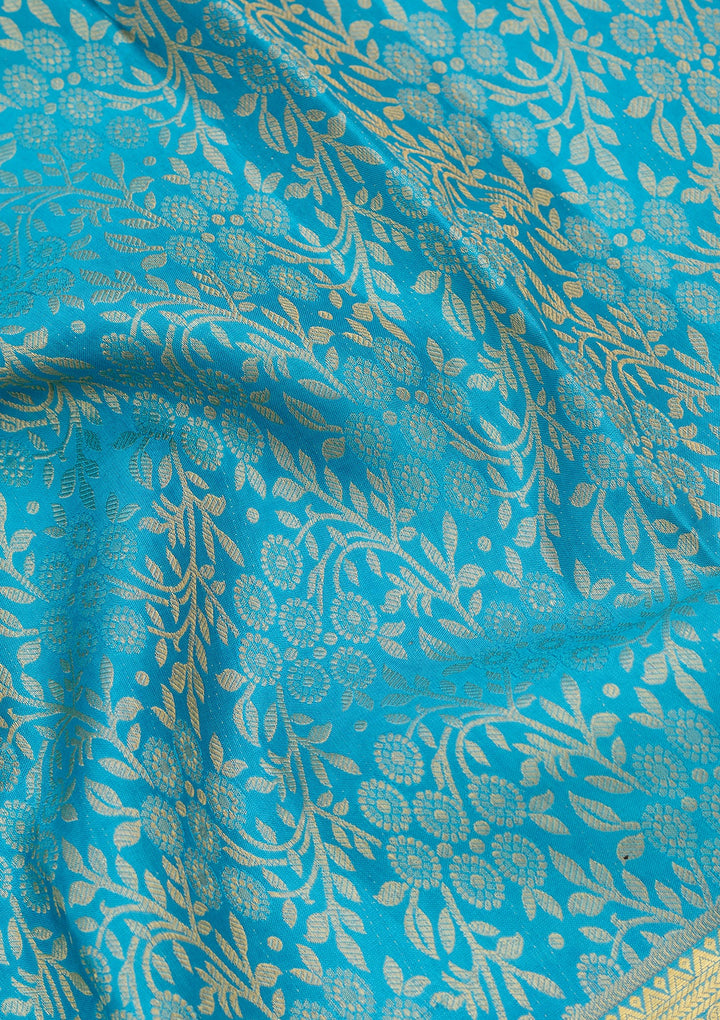 Turquoise Blue Dharmavaram Pure Silk Saree
