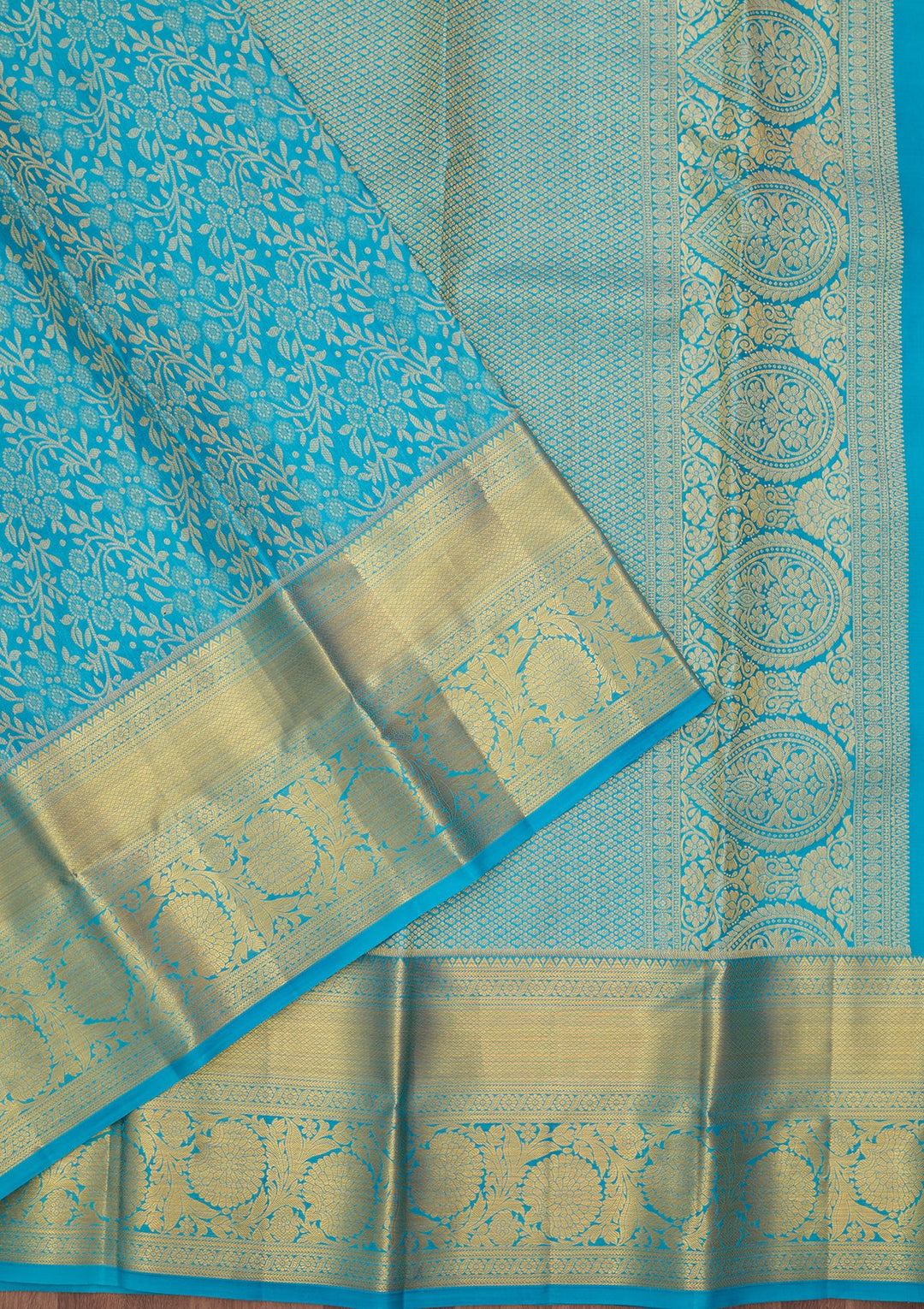 Turquoise Blue Dharmavaram Pure Silk Saree