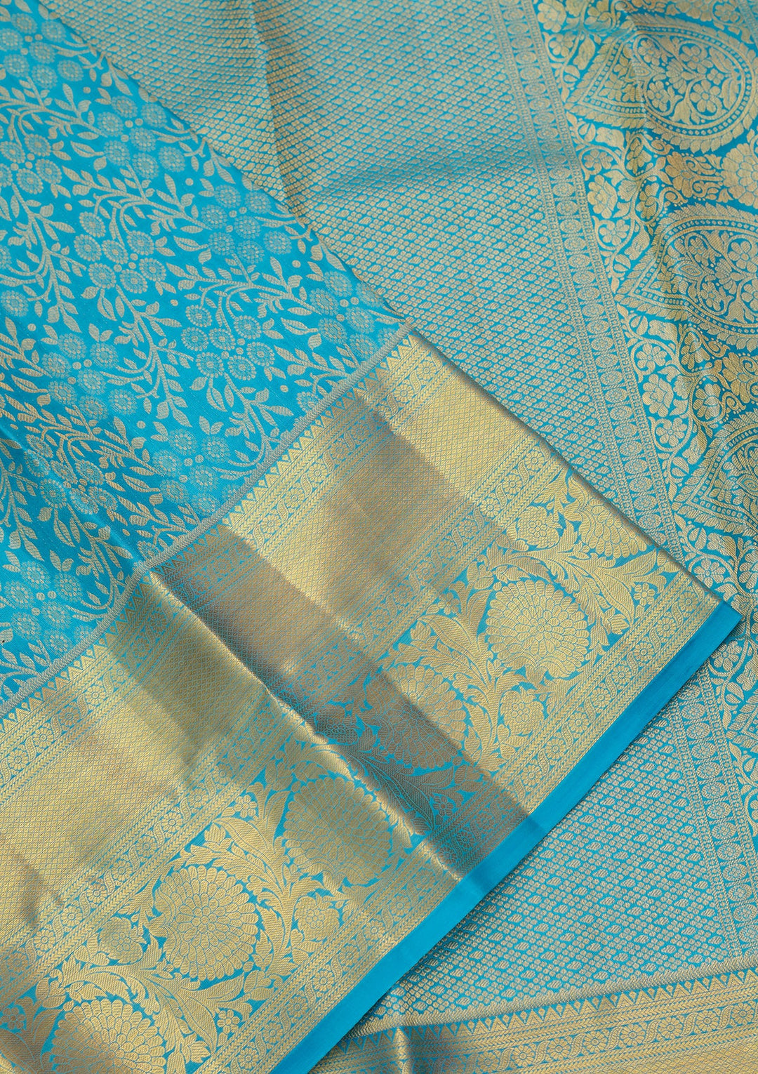 Turquoise Blue Dharmavaram Pure Silk Saree