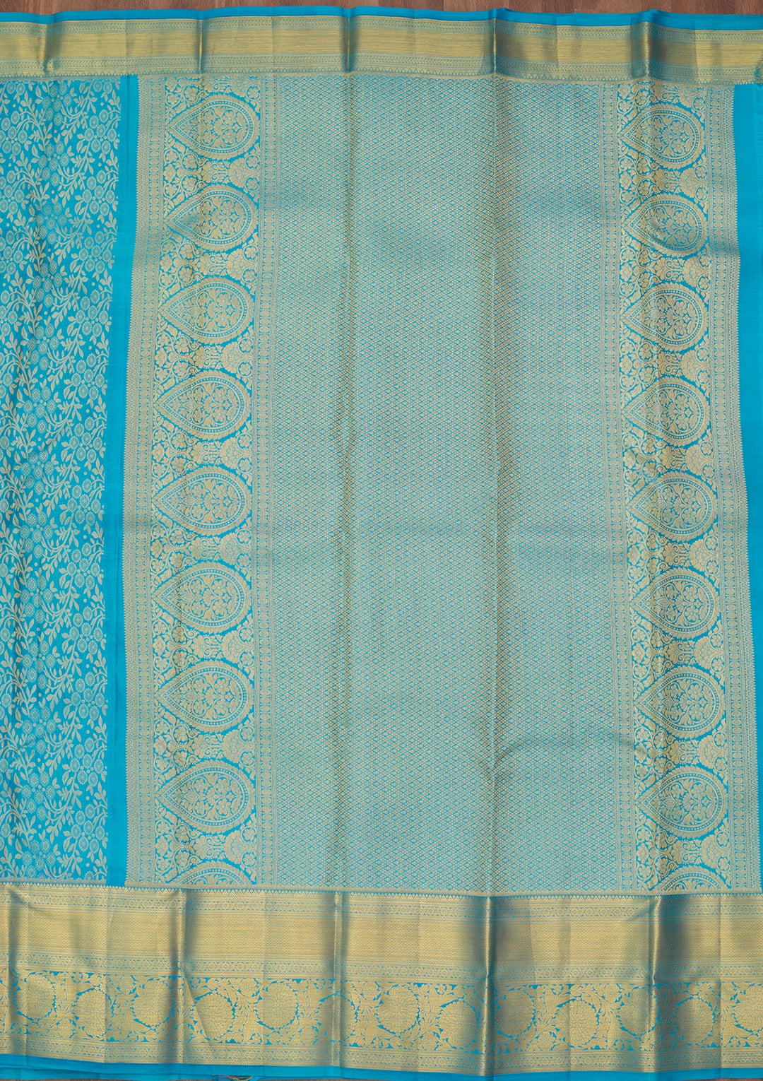 Turquoise Blue Dharmavaram Pure Silk Saree