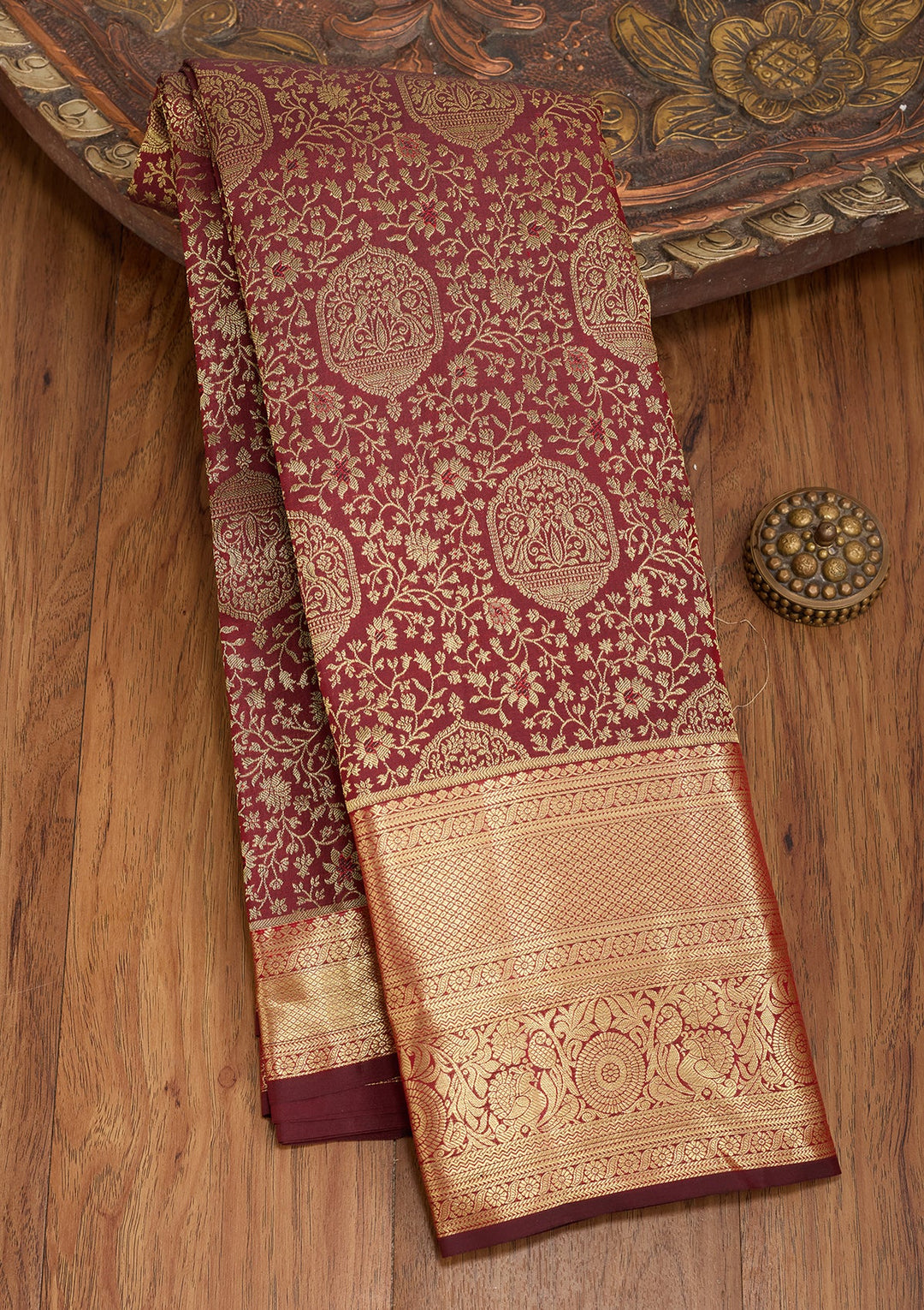 Maroon Dharmavaram Pure Silk Saree