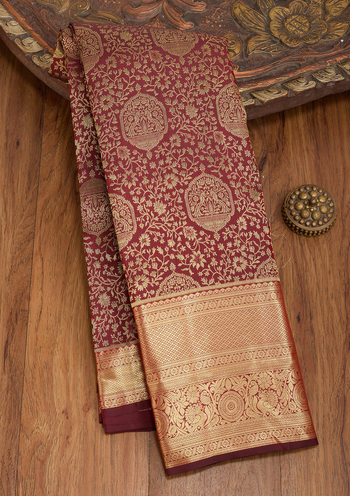 Maroon Dharmavaram Pure Silk Saree