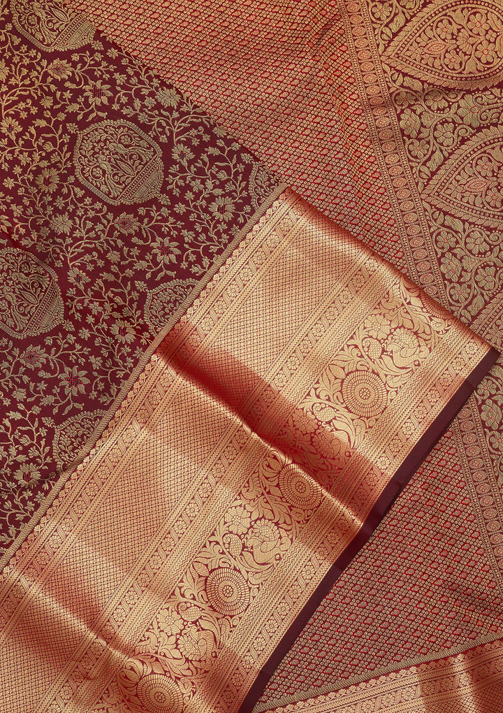 Maroon Dharmavaram Pure Silk Saree