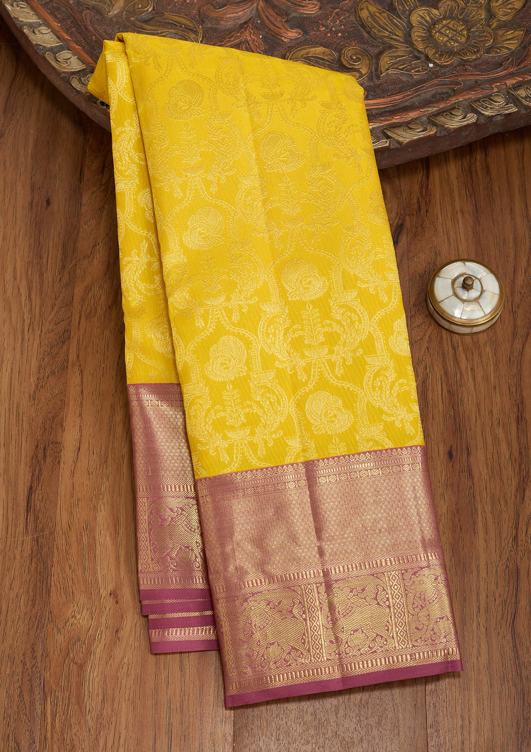 Yellow Dharmavaram Pure Silk Saree