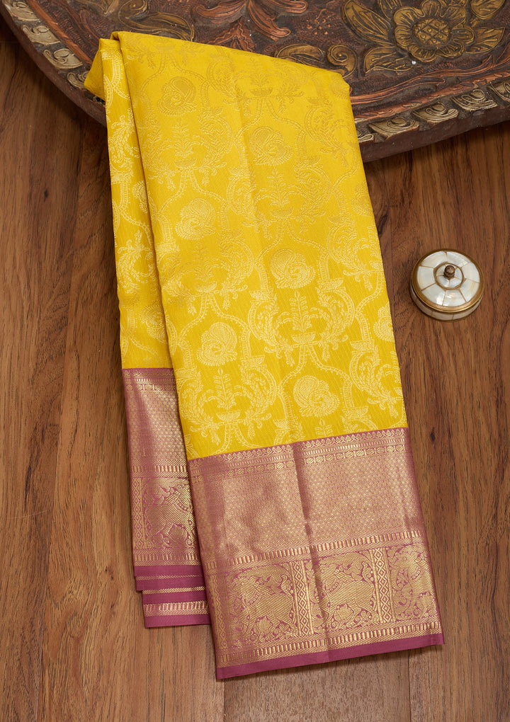 Yellow Dharmavaram Pure Silk Saree