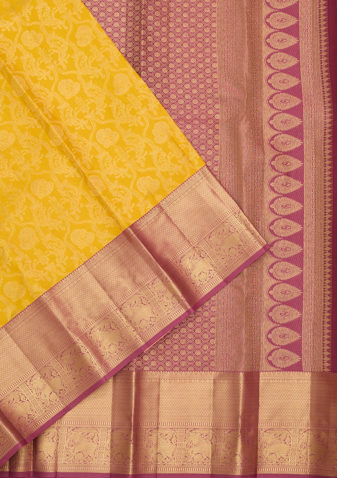 Yellow Dharmavaram Pure Silk Saree