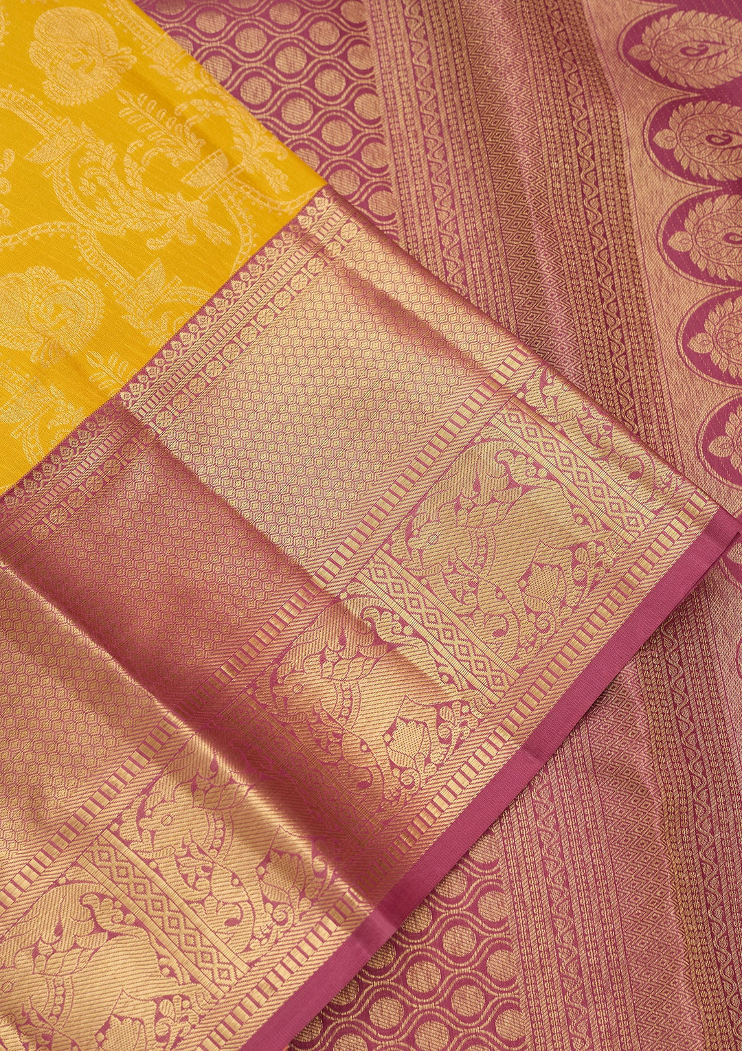 Yellow Dharmavaram Pure Silk Saree