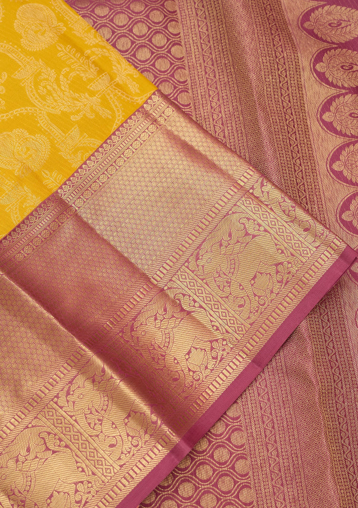 Yellow Dharmavaram Pure Silk Saree