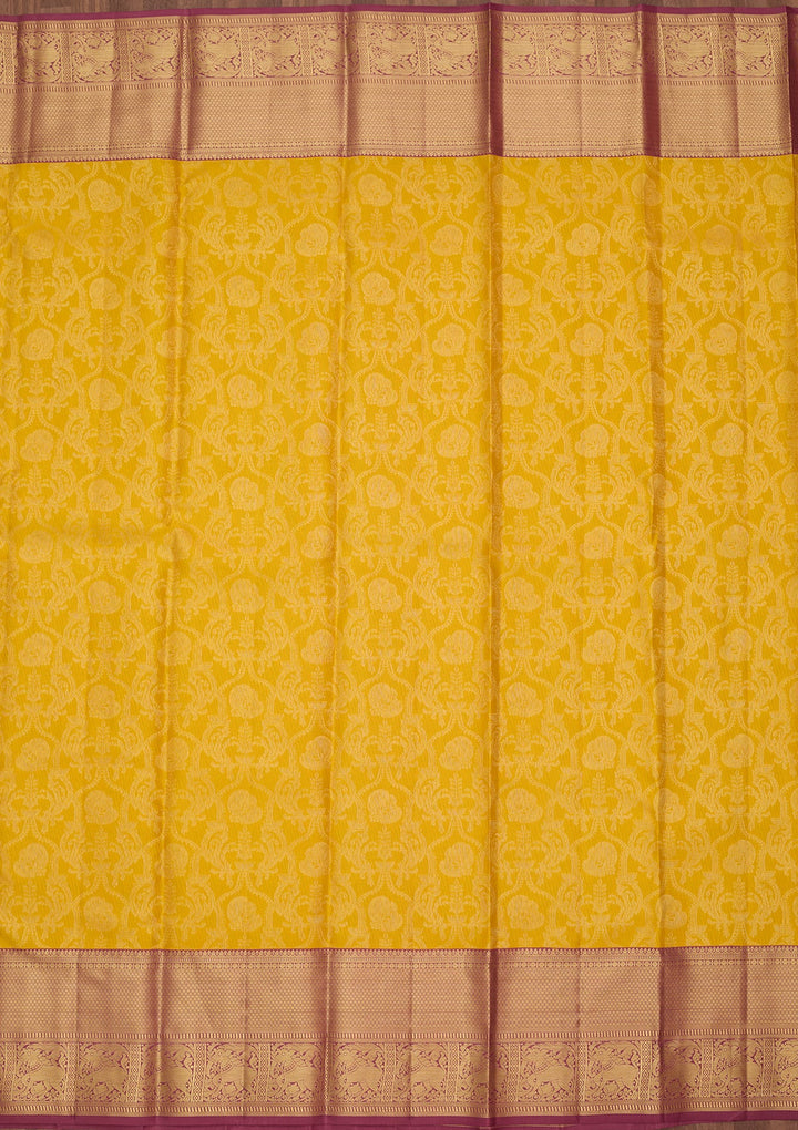Yellow Dharmavaram Pure Silk Saree