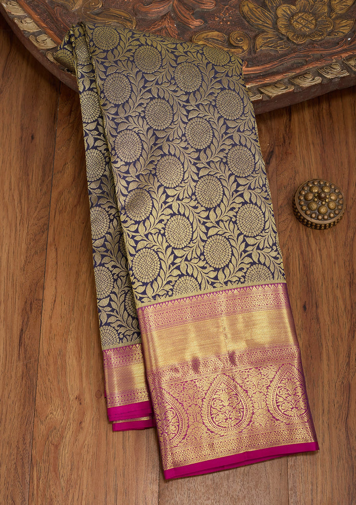 Navy Blue Dharmavaram Pure Silk Saree