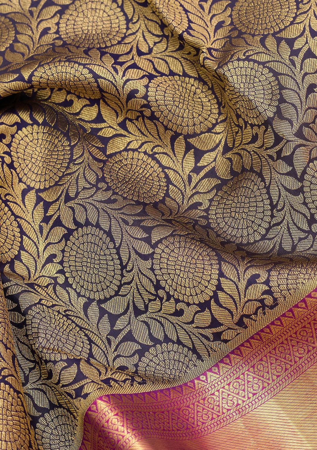 Navy Blue Dharmavaram Pure Silk Saree