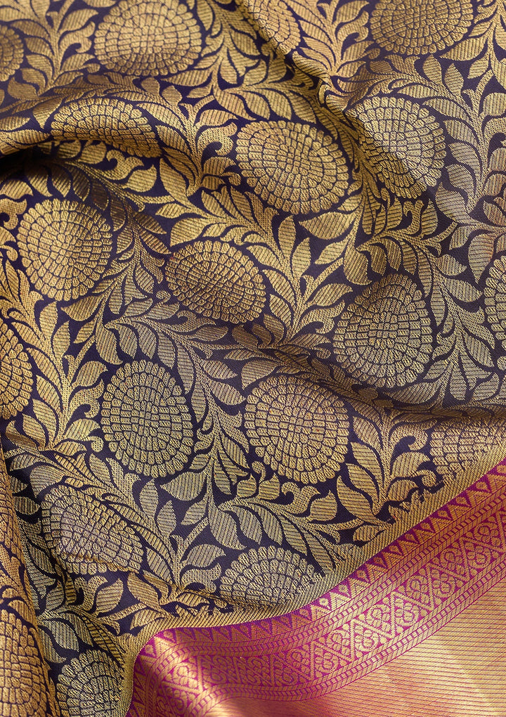 Navy Blue Dharmavaram Pure Silk Saree