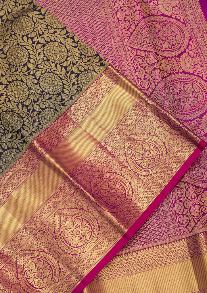Navy Blue Dharmavaram Pure Silk Saree