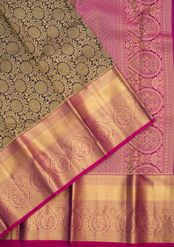 Navy Blue Dharmavaram Pure Silk Saree