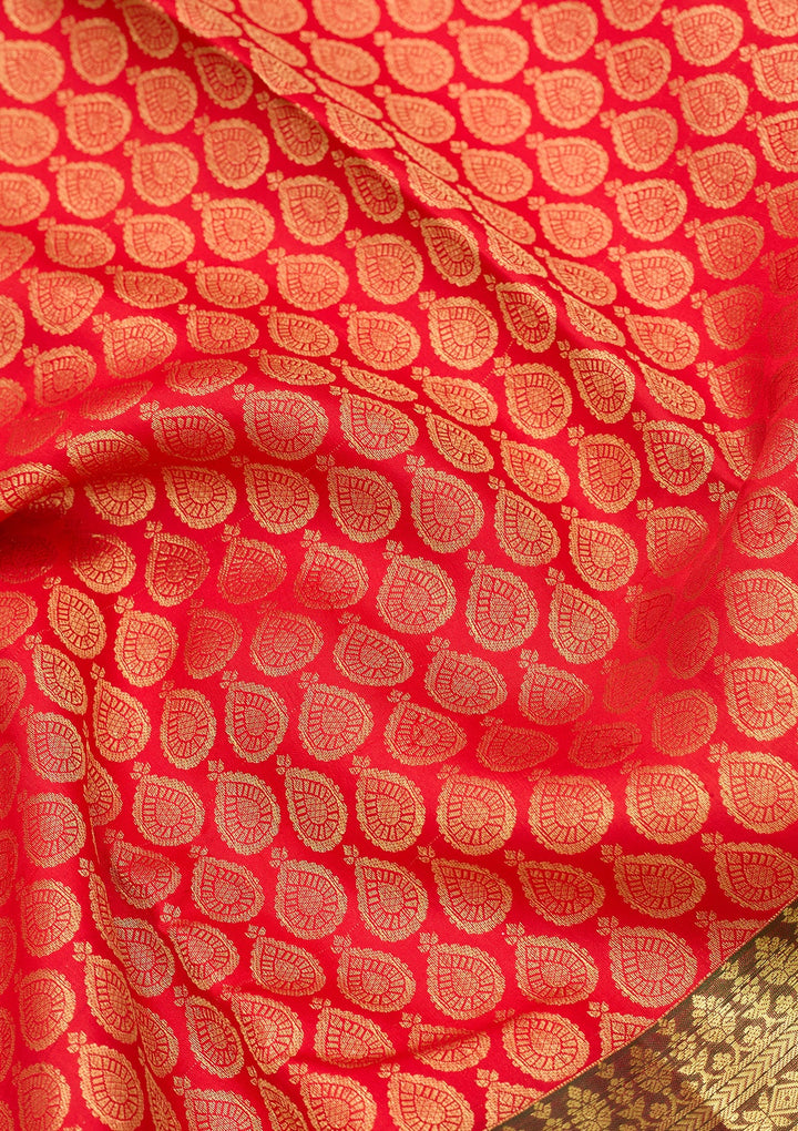 Red Silk Jaal Saree With Matching Blouse Piece