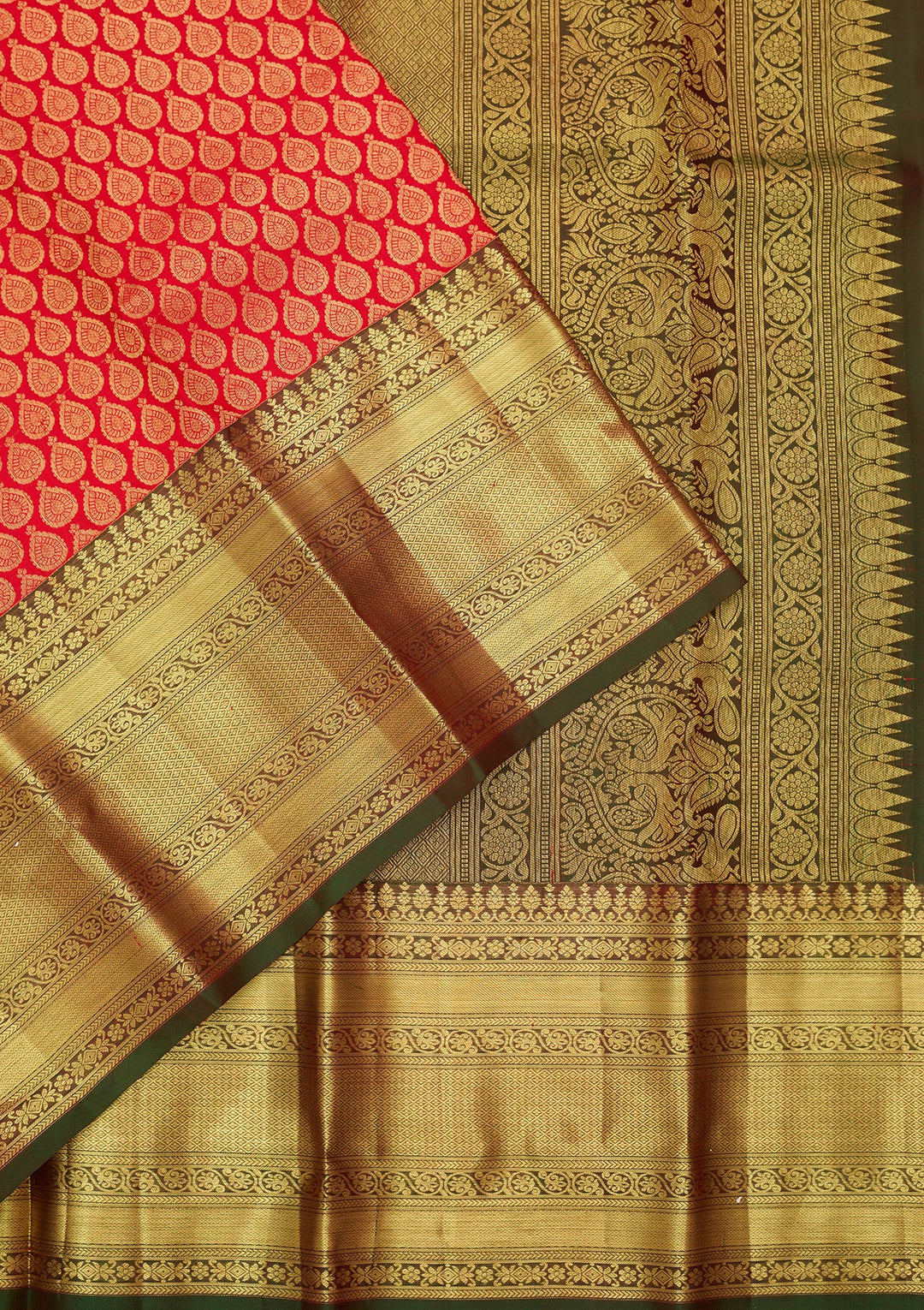 Red Silk Jaal Saree With Matching Blouse Piece