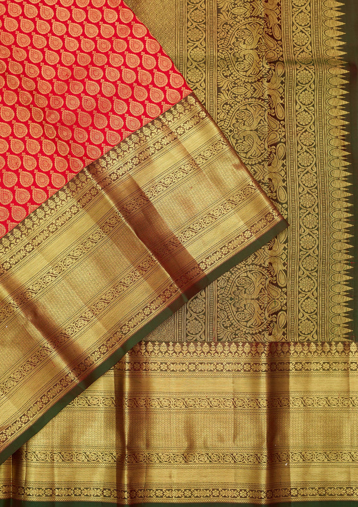Red Silk Jaal Saree With Matching Blouse Piece