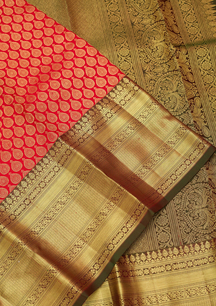 Red Silk Jaal Saree With Matching Blouse Piece
