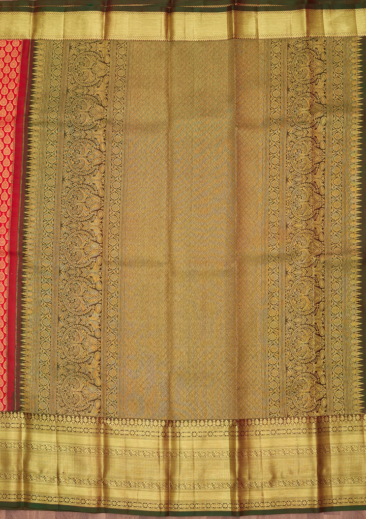 Red Silk Jaal Saree With Matching Blouse Piece