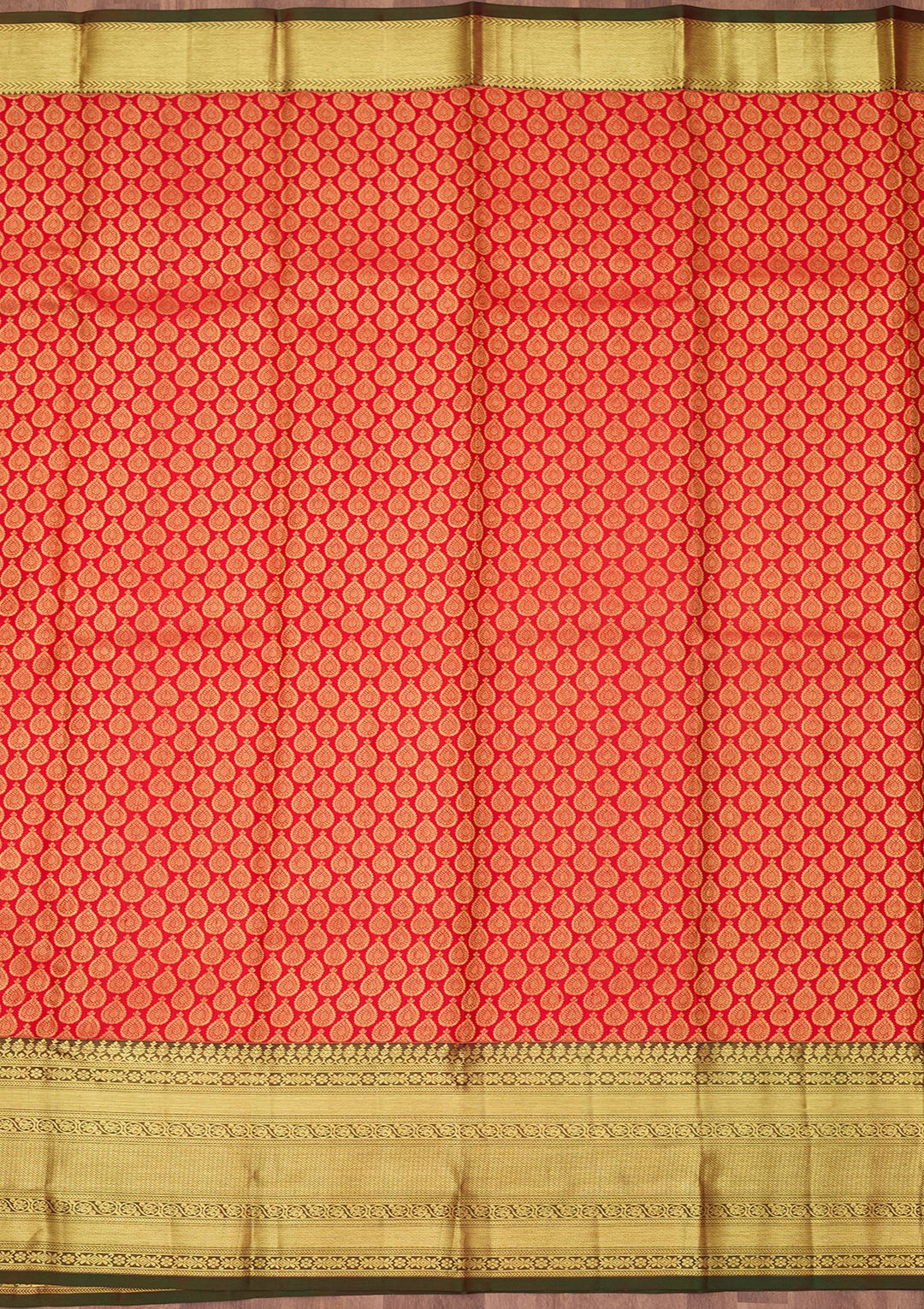 Red Silk Jaal Saree With Matching Blouse Piece
