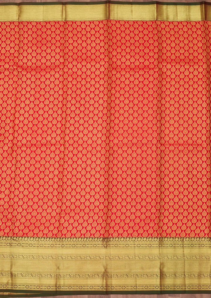 Red Silk Jaal Saree With Matching Blouse Piece