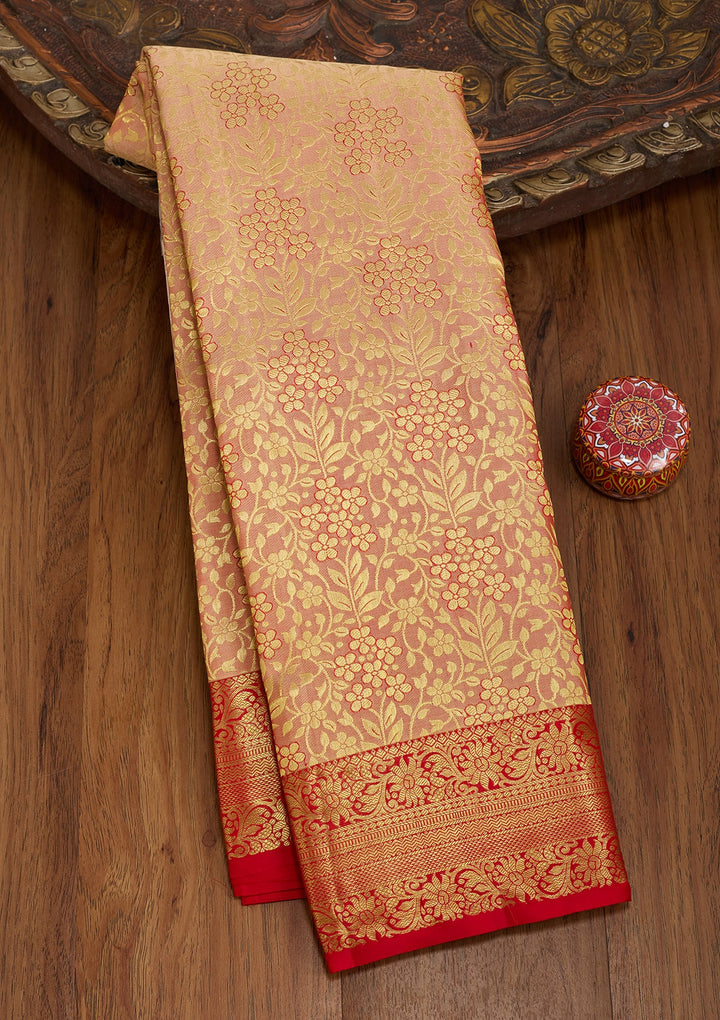 Peach Dharmavaram Pure Silk Saree