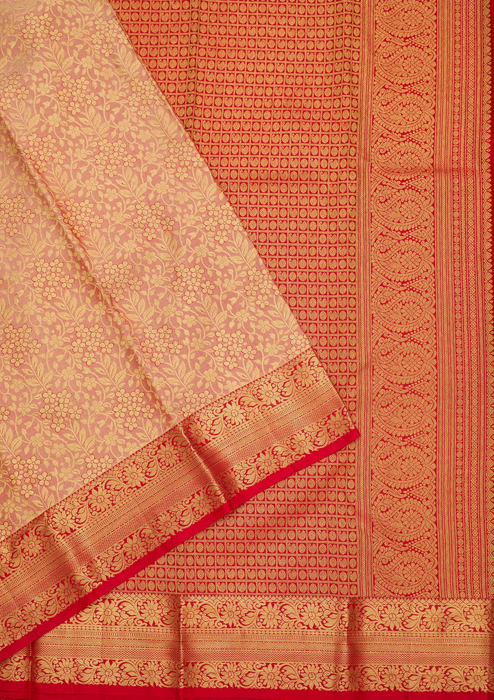 Peach Dharmavaram Pure Silk Saree