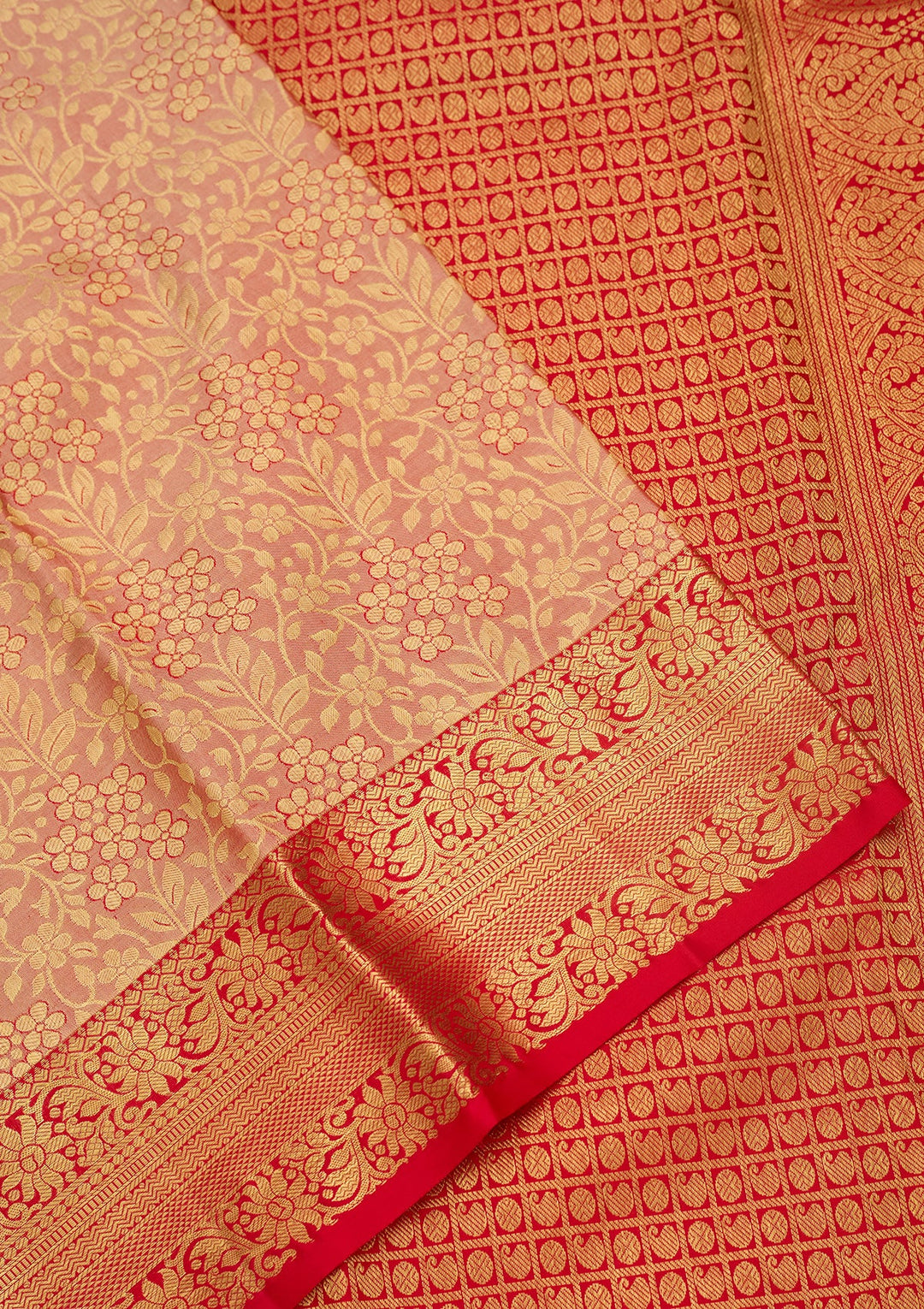 Peach Dharmavaram Pure Silk Saree