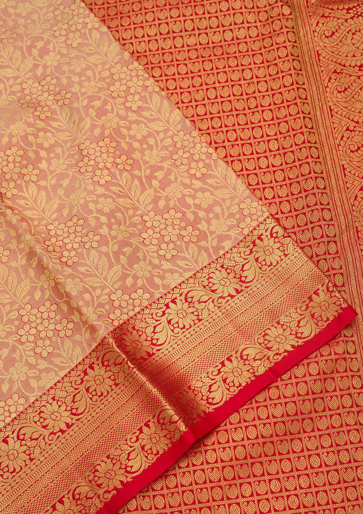 Peach Dharmavaram Pure Silk Saree