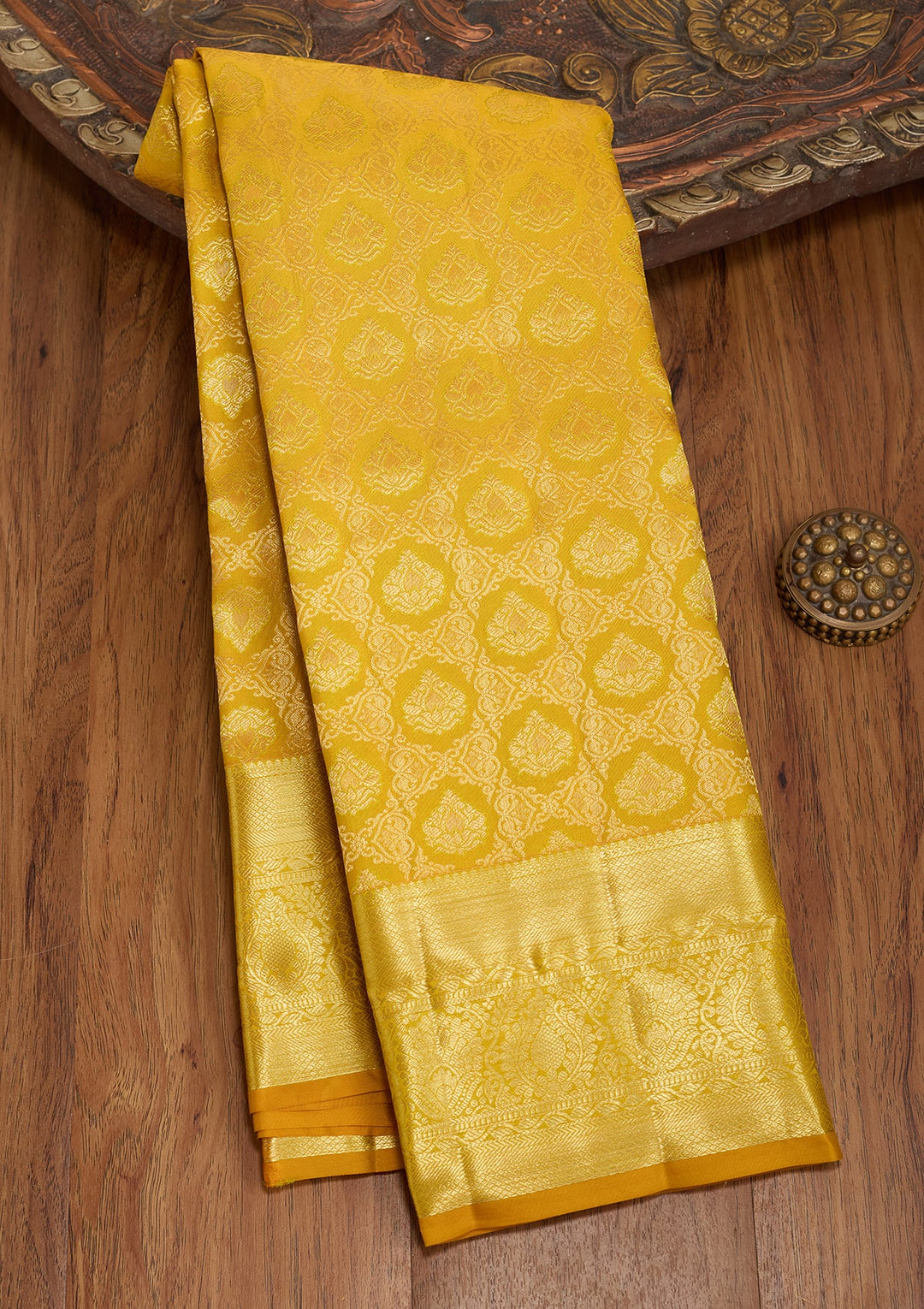 Mustard Dharmavaram Pure Silk Saree