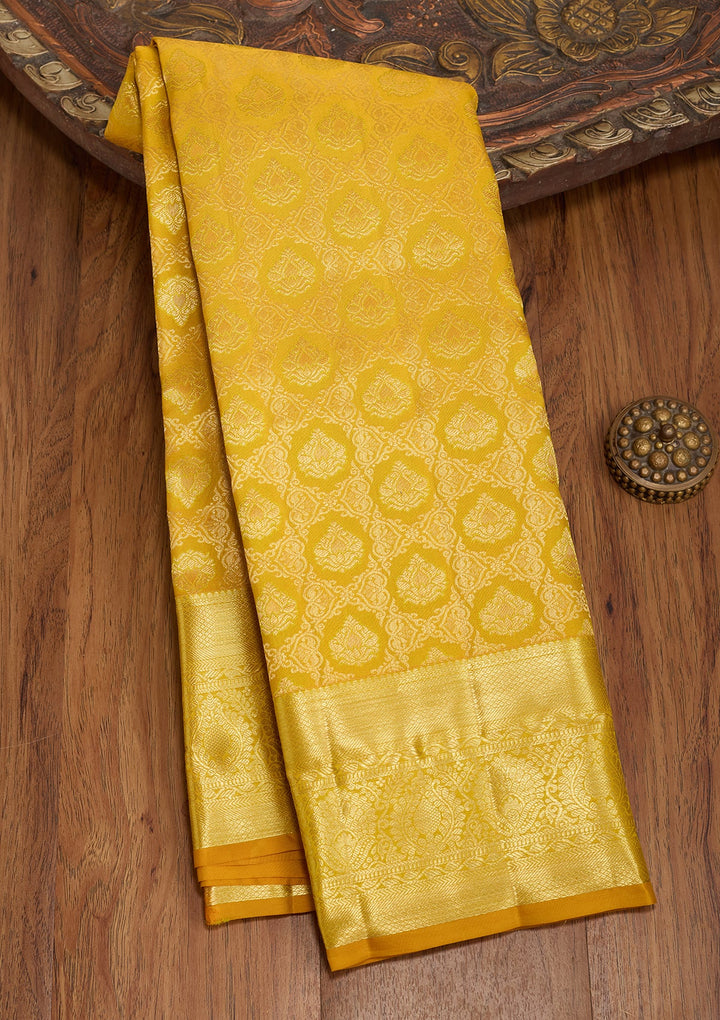 Mustard Dharmavaram Pure Silk Saree