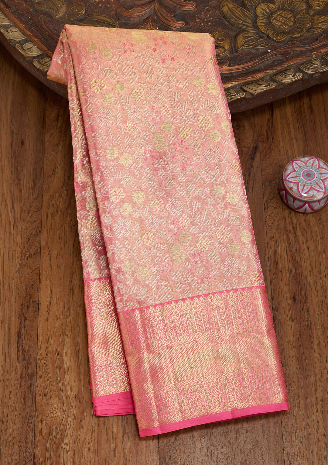 Pink Dharmavaram Pure Silk Saree