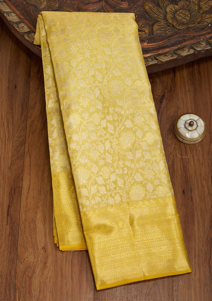 Yellow Dharmavaram Pure Silk Saree