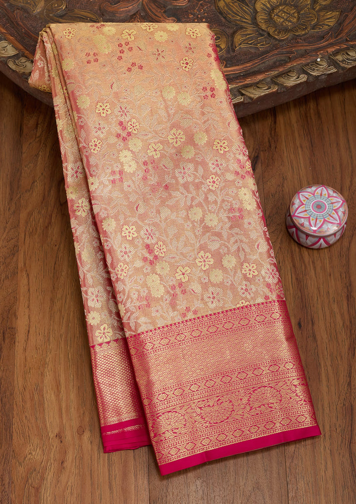 Peach Dharmavaram Pure Silk Saree