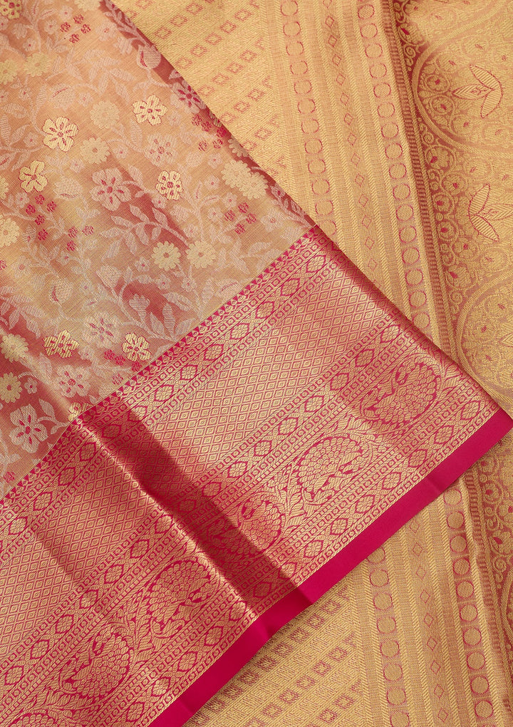 Peach Dharmavaram Pure Silk Saree