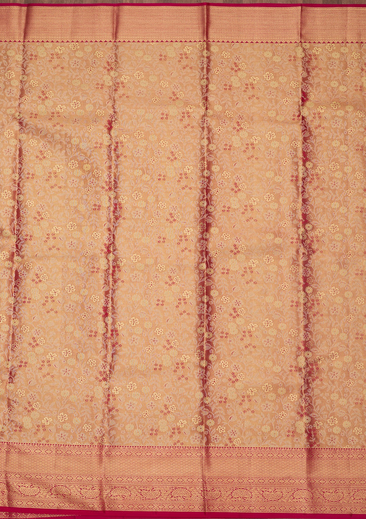 Peach Dharmavaram Pure Silk Saree