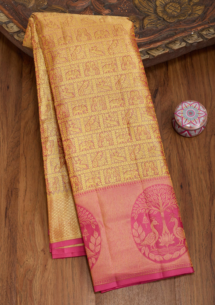 Peach Dharmavaram Pure Silk Saree