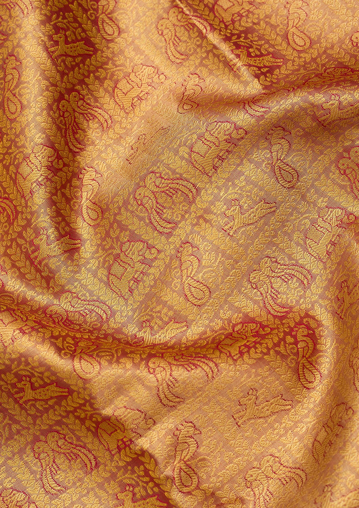 Peach Dharmavaram Pure Silk Saree