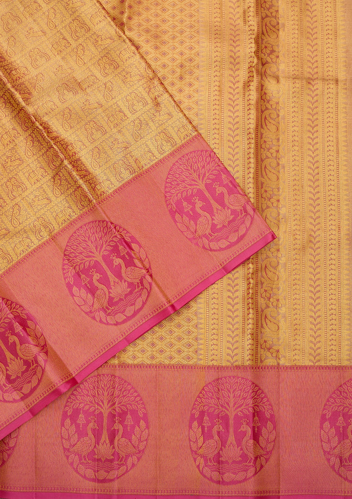 Peach Dharmavaram Pure Silk Saree